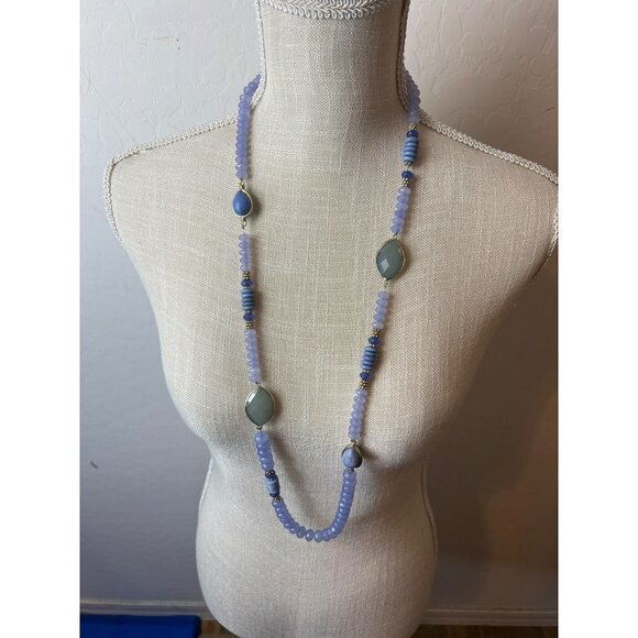 Chico's Mixed Media Mixed Stone Silvertone and Lavender Purple Necklace Converti - Picture 1 of 5